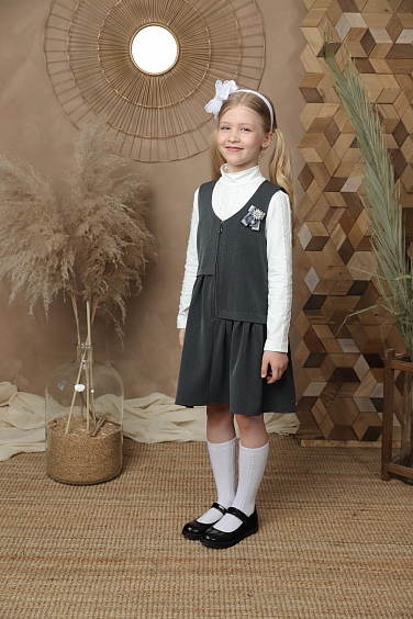 Сарафан трапеция,боковые карманы,сборка на юбке для девочек СР-104 оптом. Фото 1