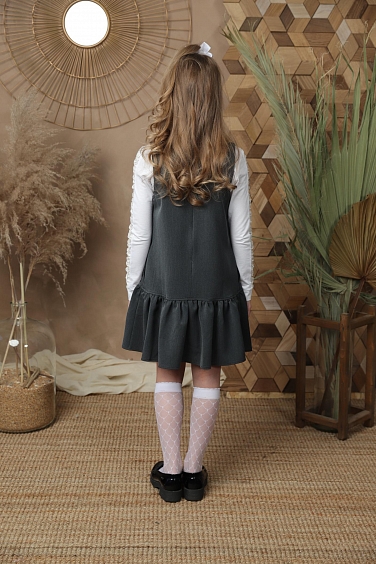 Сарафан на молнии,боковые карманы,сборка на юбке для девочек СР-103 оптом. Фото 3