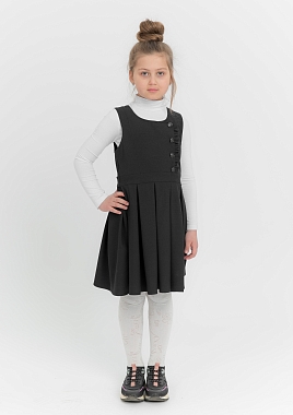 Сарафан с рюшей и пуговицами,боковые карманы,складки на юбке для девочек СР-101 оптом СР-101