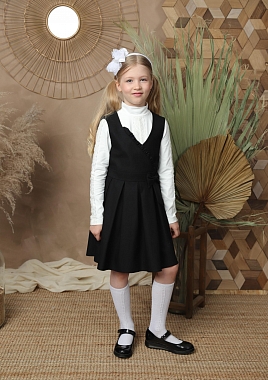 Сарафан с рюшей и бантиком,боковые карманы,складки на юбке для девочек СР-106 оптом СР-106